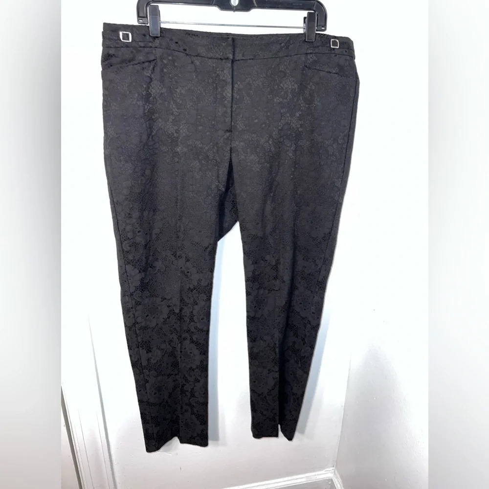 Soho apparel LTD, 16, Blk hi rise‎ knit pant w/lace overlay decorative design
